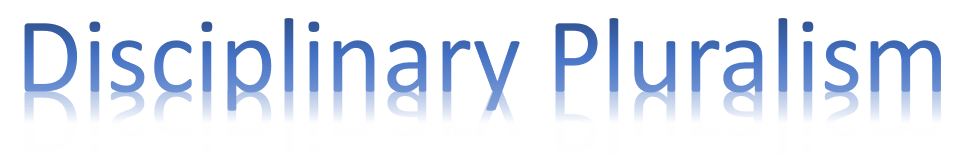 In large words, the phrase "Disciplinary Pluralism" is displayed. At the bottom of the words is a reflection of each letter as though the phrase were hovering just above a reflective surface.